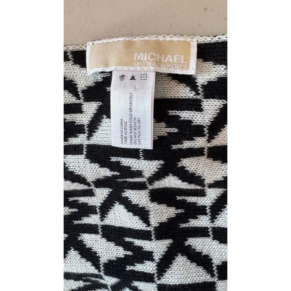 Michael Kors Womens Black White Monogram Logo Knit Scarf Rectangular 65X10 in